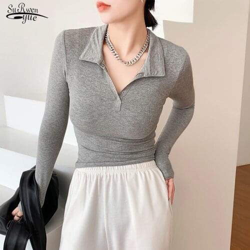 2021 Autumn Korean Bottoming Pullover Slim Sweaters Long-sleeve Pullover Sweater Sexy Fashion Shirt Polo Collar Clothes 16643