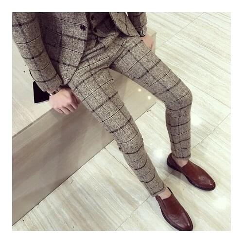 Plaid Wedding Suit 2020 Fashion Check Suit Men Vintage Prom Banquet Suit Men Slim Fit Double Breasted Suit Jacket Vest Pant