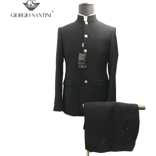 Chinese Stand collar Zhongshan suits Jacket + Pants mens slim youth Suits