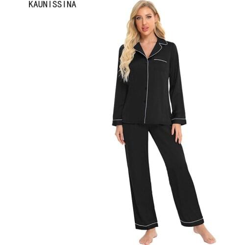 Pajamas Womens Long Sleeve Sleepwear Soft Silk Pyjamas Set Female Sleep Two Piece Set Loungewear Home Pajama Suit Nightwear