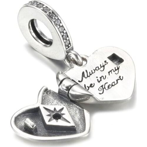 Authentic S925 Dangle Charm Openable Heart Locket Pendant Bead fit Lady Bracelet Bangle Girl Birthday Gift DIY Jewelry