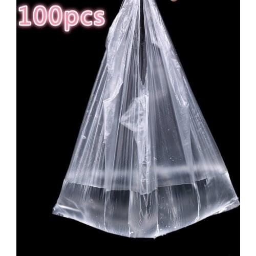 100pcs Transparent Bags Shopping Bag Supermarket Plastic Bags With Handle Food Packaging for Home Storage 28.5x18cm