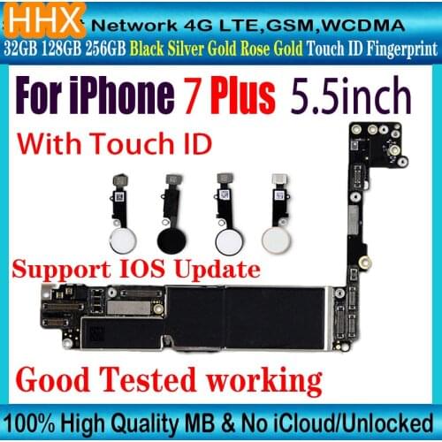 Unlocked mainboard For iPhone 7 Plus With Touch ID Motherboard 32GB 128GB 256GB,100% Original For iPhone 7 Plus logic board