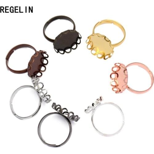 REGELIN 10pcs Adjustable Rings Bases Cabochon Settings Bezel Lace Ring Blank Base Fit 10/12/14/15/16mm Cabochon Cameo DIY Making