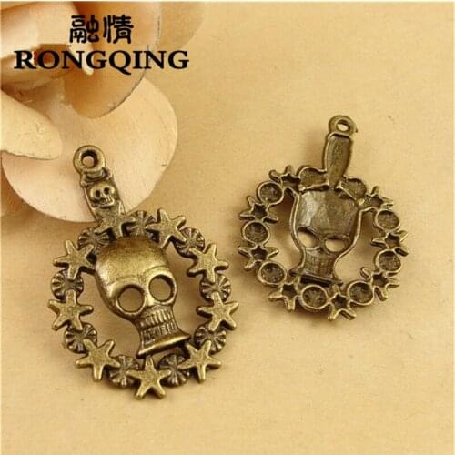RONGQING 47*33MM 40pcs/lot Skull head Pendants Necklaces Handmade Fashion Jewelry Charms DIY