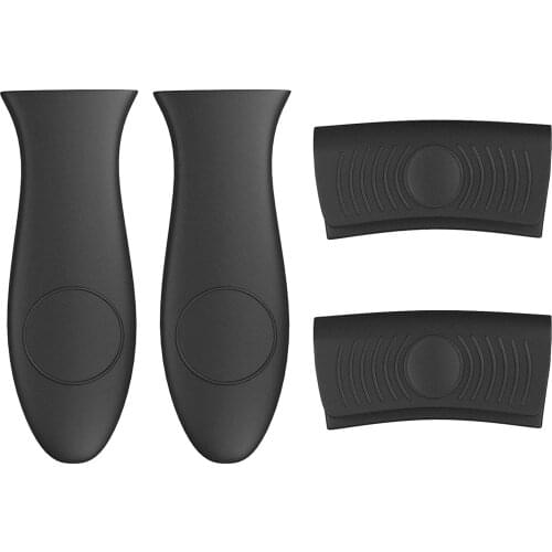 Silicone Hot Handle Holder And Pot Handle Mitts Set Covers for Iron Pans High Temperature Resistant Non-Slip (4 Pack, Black)