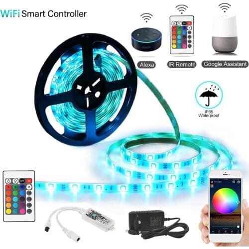 WIFI LED Strip light 10M 5M SMD RGB 2835 5050 diode led tape ribbon Waterproof led tape and remote controller with adapter set