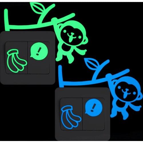 Luminous Switch Sticker Monkey Climb up A Tree to Pick Banana Home Decor Cartoon Animal Wall Sticker Kids Bedroom DIY Decoration