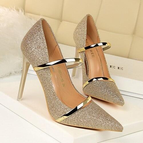 Mary janes basic women high heels pumps women shoes inty heels sequins sexy ladies fashion 2019 womens shoes Sequined Cloth