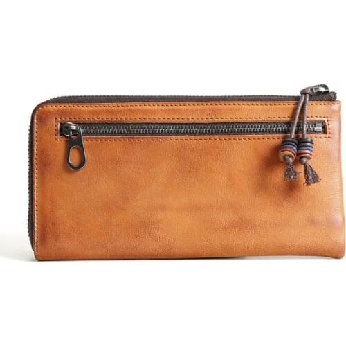 Genuine Leather Wallet Men Women Vintage Long Zipper Phone Purse Cellphone Clutch Bag With Coin Pocket Card Holder Male Female