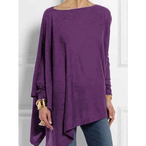 2020 Spring New Women Long Sleeve Loose Solid Tops Cotton T-shirt Casual Office Workwear Irregular Sweatshirt 5XL Plus Size