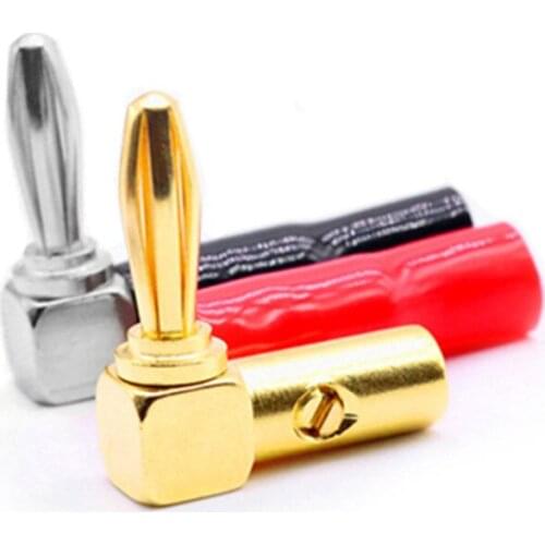 1pcs Banana Connector Right Angle 4mm Banana Plug For Video 24K Gold Plated Speaker Copper Adapter