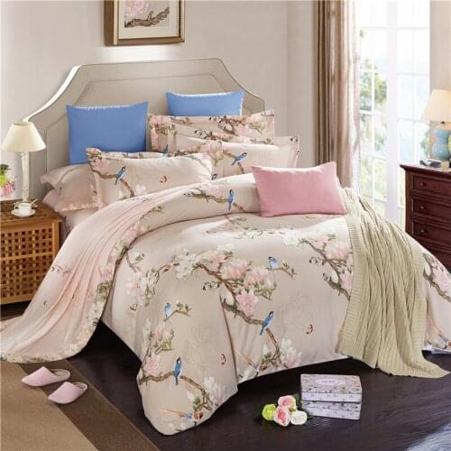 100%Cotton soft bedclothes Floral leaf print oriental style bedding sets queen king size 4Pcs boho duvet cover bed sheet set