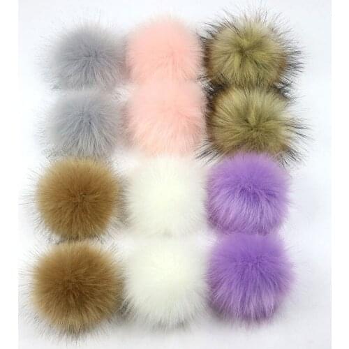12 PCs Mixed Pom Pom Balls Imitation Fox Fur Round With Ring 8cm Dia. Fuchsia Pink Khaki Colorful DIY Craft Supply Accessories