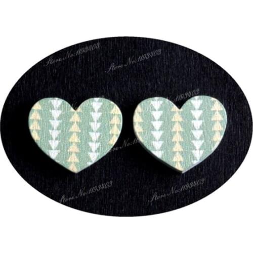 16mm Triangle Heart Shape Image Painted Wooded Laser Cut Cabochon to make Rings, Earrings, Bobby pin, pendant