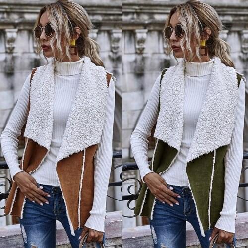 2020 Women wear sleeveless reversible suede vests with large lapels Womans Winter Casual Style Coat F Veste Femme