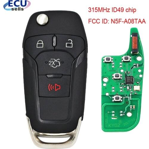 3+1B Flip Remote Key Keyless Entry Fob 315MHz for Ford Fusion 2013-2015 FCC ID: N5F-A08TAA HU101 49 Chip : Hitagpro