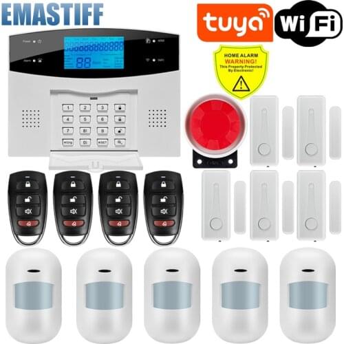 IOS Android APP Wired Wireless Home Security Tuya WIFI PSTN GSM Alarm System Intercom Remote Control Autodial Siren Sensor Kit
