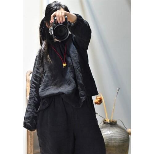 Women Linen Ruffled Solid Color retro Blouse Tops Ladies Vintage Loose Shirt Female Plus Size Shirts Spring Summer Shirt