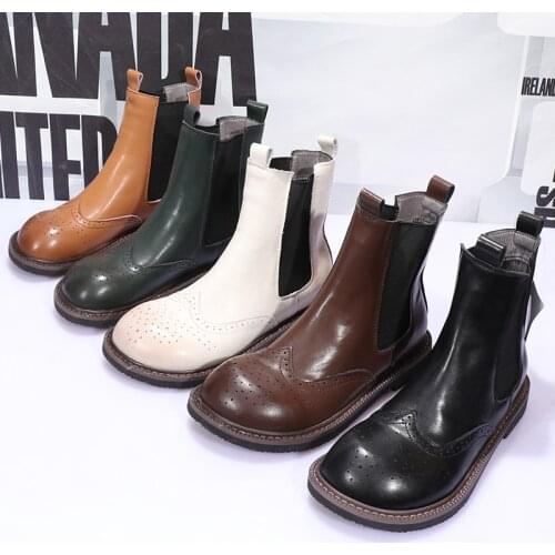 New Woman Military Boots Girls Real Leather Ankle Shoes Women Platform Flats Ladies Chelsea Boots Female Brand Motorcycle Boots