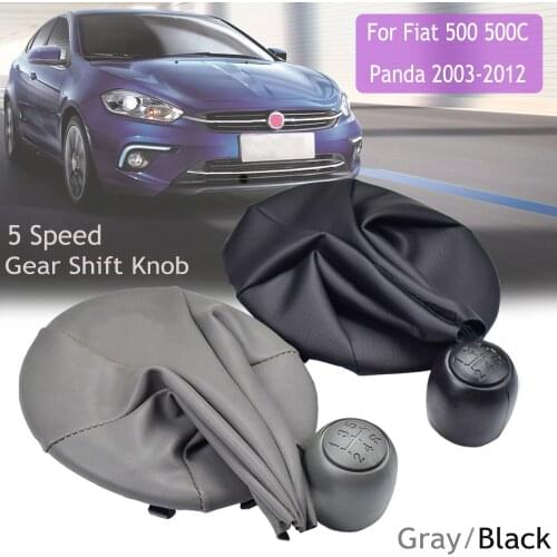 Black/Gray Fit For Fiat 500 500C 2007-2012/Panda 2003-2012 Manual 5 Speed Gear Shift Knob Shifter With Leather Gaiter Boot Cover