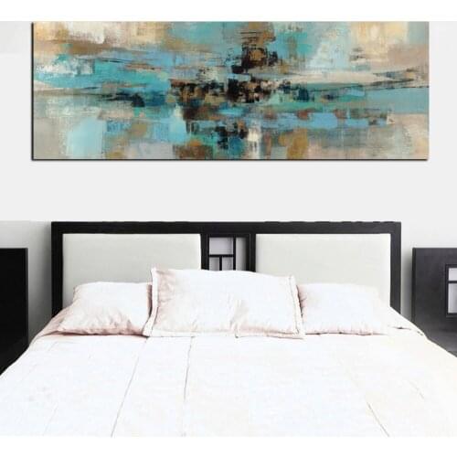 Black line Light Blue Canvas Painting Posters and Prints Modern Abstract Oil Painting Wall Art Home Office Study Room Decoration