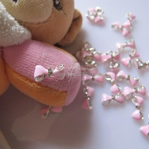 MD-306 10pcs Fancy Crystal Rhinestone Silver Pink Bow Deco Metal Charms Metal Deco Charms Nail Art