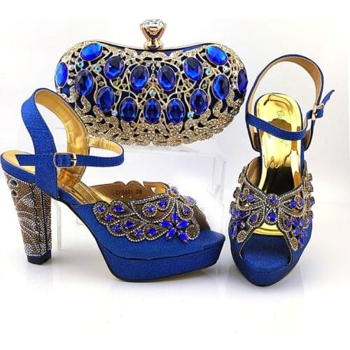 Doershow fashion blue Italian Shoes With Matching Bags African Women Shoes and Bags Set For Prom Party Summer Sandal! HKV1-6
