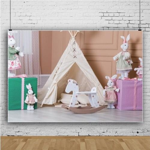 Indoor Wooden Horse Bunny Baby Portrait Cake Photography Birthday Party Backdrops Photocall Background Studio Shooting