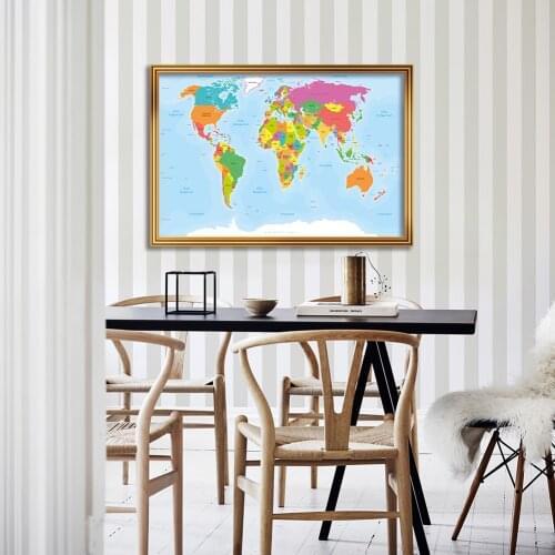 84*59cm The World Political Map In French Wall Art Pictures Non-woven Canvas Painting Home Decorative Posters and Prints