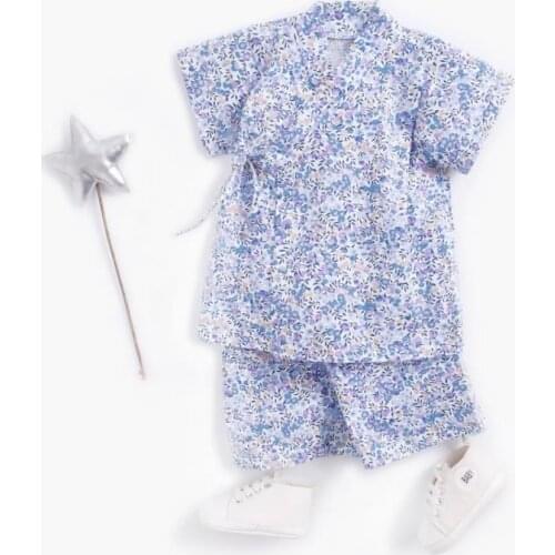 Purple Floral Fall Japanese Baby kimono Tracksuit Shorts+tops Bathrobe Kids Boy Girls Cotton Clothing Set Child Infant Clothes