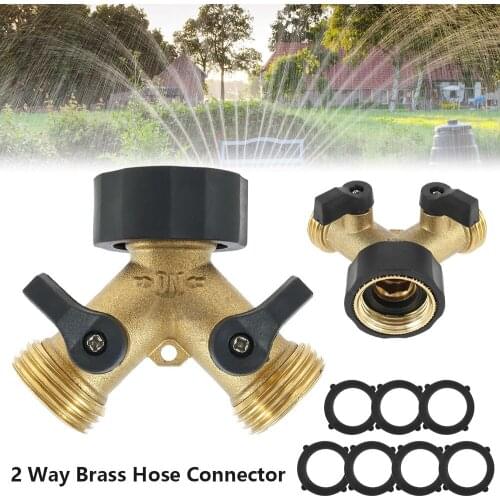 Brass Hose Splitter 2 Way Y Hose Connector Comfortable Grip Garden Water Hose Splitter with 7 Rubber Washers Garden Supplies