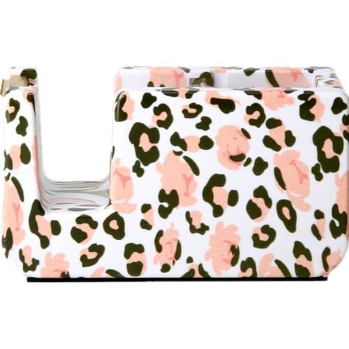 Leopard Tape Dispenser Desk Gold Glitter Saw Blade Adhesive Tapes Holder 1IN Core Refill Roll Cutter with Non-slip Base Tape Gun