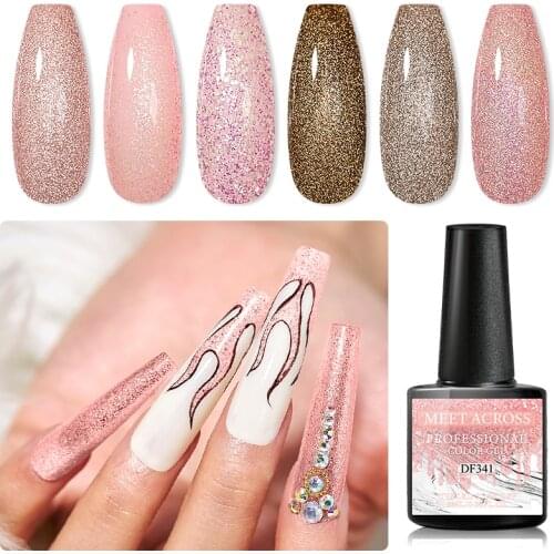 MEET ACROSS Gel Nail Polish Nude Glitter Sequins Nail Gel Long Lasting Hybrid For Base Matte Top Coat DIY Manicure Nail Art Gel