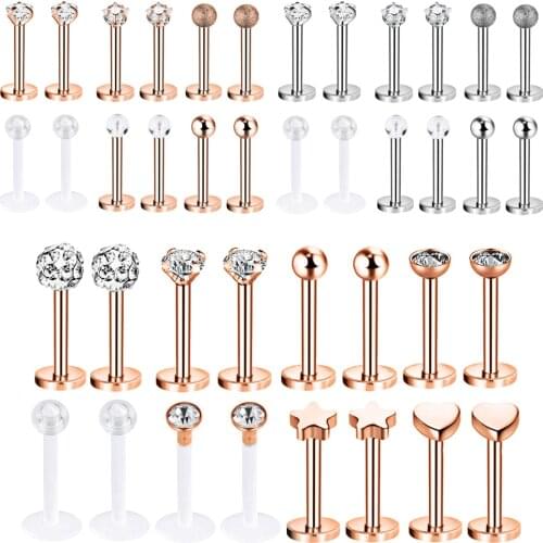 12~16Pcs/Lot Stainless Steel Lip Labret Piercing Studs Set Lengua Monroe Barbell Lip Ring Tragus Cartilage Conch Ear Piercing