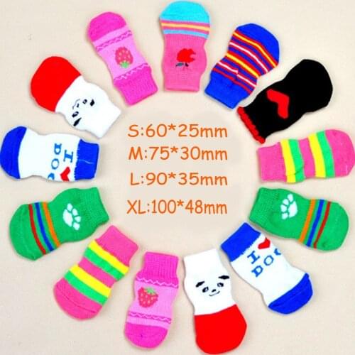 Hot Sale 4Pcs 2 Pair Anti-Slip Dog Socks Cute Pink Colorful Knit Weave Pet Socks Cotton Warm Skid Bottom Puppy Socks for Pet Dog