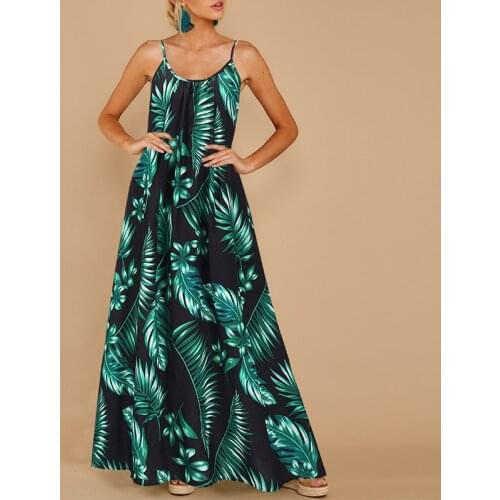 Women Fashion Loose Print Dress Sexy Sleeveless Strap Maxi Dresses Summer Oversized Comfy Casual Dress Ladies Beach Dress