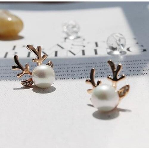 Antler Pearl Earrings Elegant Antler Ear Stud Christmas Earrings Pearl Earrings For Women Girl Gift earrings female Vintage