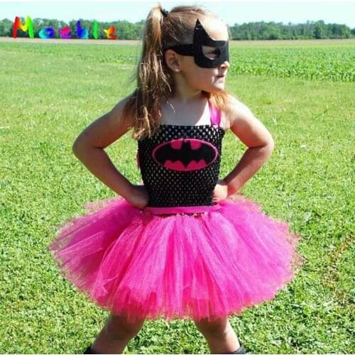 Pink bat design Tutu Dress Super Hero Girls Cosplay Costume Children Easter Party Dresses Halloween kids Tutu Vestido Infantil