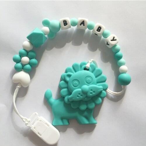 Personalized Name Silicone Teething Pacifier Clips with Lion Silicone teether Pacifier Chain Necklace for Baby Chew Toys