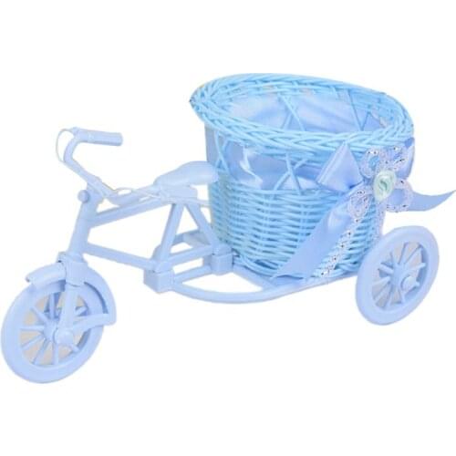 Hand-woven Artificial Flower Basket Rattan Tricycle Planter Bike Bicycle Outdoor