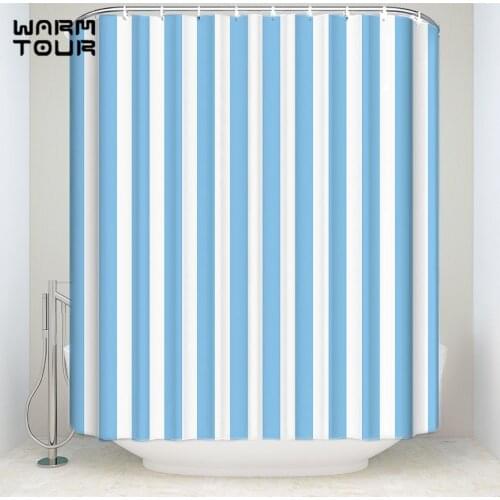 Extra Long Fabric Bath Shower Curtains Blue And White Vertical Stripes Mildew-resistant Bathroom Decor Sets with Hooks 66" x 72"