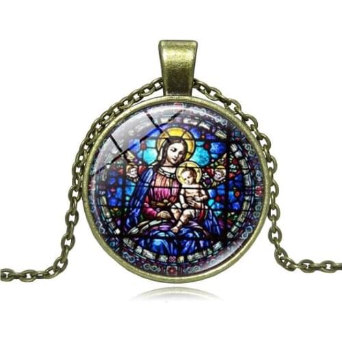 Virgin Mary and Child Stained Glass Christian Jewelry Christian Gifts Virgin Mary Necklace Christian Necklace Baby Jesus Jewelry