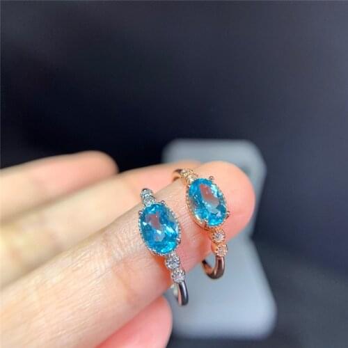 WEAINY Natural Apatite Ring 925 Silver Ladies Gem Ring Paraiba Color Natural Gem Birthstone Simple Ring