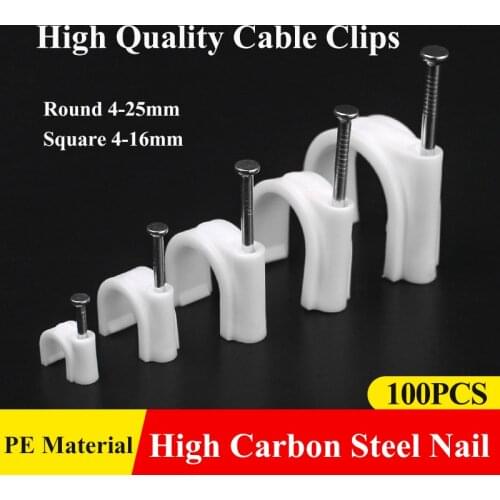 100PCS Round Cable Wire Clips 4mm 6mm 8mm 10mm Cable Management RG6 CAT6 RJ45 Electrical Wire Cord Tie Holder Circle Cable Clips