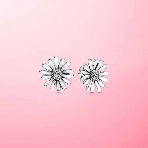 Bewill Real 925 Sterling Silver Pave Daisy Flower Statement Stud Earrings For Women Silver S925 Jewelry Gift For Girlfriend Wife