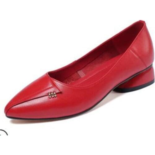 2020 New Spring Pointed Shoes Women Low Heel Shoes Elegant Comfort Genuine Leather Shoes Banquet Wedding Work Fashion Shoes