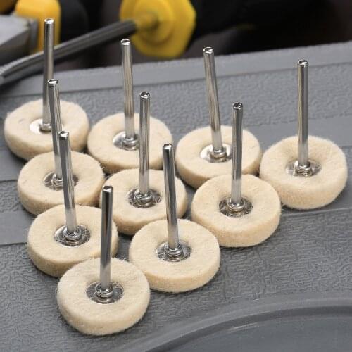 10Pcs Wool Felt Sanding Polishing Buffing Drill Grinder 25mm Round Wheel Brushes 3mm Shank for Power Rotary Tools Abrasive Tools
