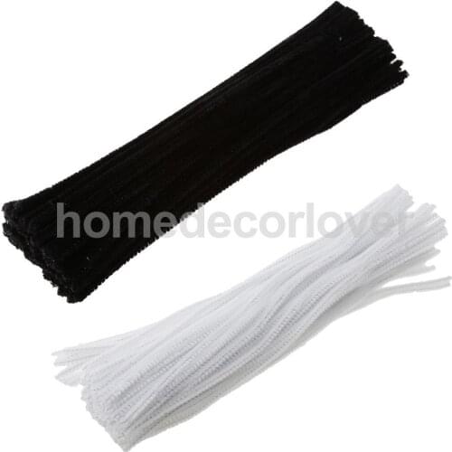 100 Pieces Chenille Stems Pipe Cleaners Kids Craft Twist Rods White & Black
