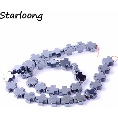 2.6*6mm Natural Stone Bright Cross Shape Black Loose Spacer Strand Hematite Beads for DIY Jewelry Necklace Bracelet Making